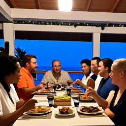 Caribbean Holidays, December Tours, Friendly Dominican restaurant serving traditional food, with festive decorations and travellers enjoying an evening meal