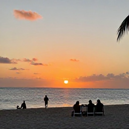 Caribbean Holidays, December Tours, Warm Caribbean beach at sunset in the Dominican Republic, travellers enjoying a relaxed December holiday