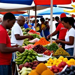 Caribbean Holidays, December Trinidad, Bustling Port of Spain market with colourful tropical produce, spices and local shoppers