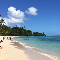 Caribbean Holidays, December Trinidad, Calm tropical beach near Chaguaramas, Trinidad, with clear water and visitors enjoying a December afternoon
