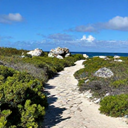 Caribbean Holidays, December Walking, A quiet coastal trail through low green scrub on Providenciales, with rocky limestone, blue sky and glimpses of the Caribbean Sea
