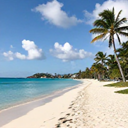 Caribbean Holidays, December Walking, A quiet sandy beach on Saint Barth&eacute;lemy with palm trees, calm turquoise water and a walking trail leading towards the shore