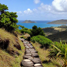 Caribbean Holidays, December Walking Holidays, A moderate hillside walking route above Saint Martin, showing tropical vegetation, rocky paths and wide views over bays and neighbouring islands