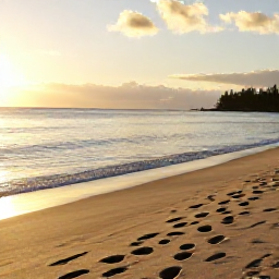 Caribbean Holidays, December Walking Holidays, A peaceful Caribbean beach at sunset with walking footprints, calm water and warm December light