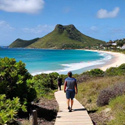 Caribbean Holidays, December Walking Holidays, A scenic coastal walking trail on Saint Martin in December, with turquoise sea, sandy coves, green hills and bright Caribbean sunshine
