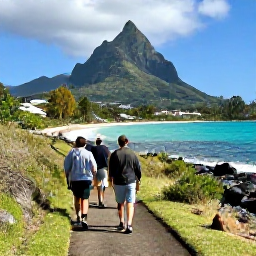Caribbean Holidays, December Walking, Walkers on a well-marked coastal path near Soufri&egrave;re, looking towards the Pitons and turquoise Caribbean water