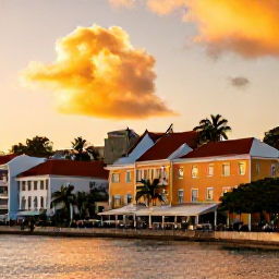 Caribbean Holidays, December Walks, A friendly waterfront evening in Charlotte Amalie, St Thomas, with colourful buildings and warm sunset light