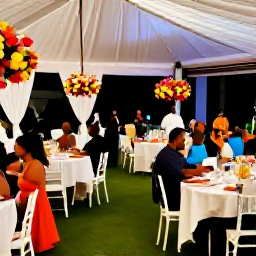 Caribbean Holidays, December Weddings, A lively Trinidad wedding reception with Caribbean food, colourful decorations, musicians and guests dancing in a stylish outdoor venue