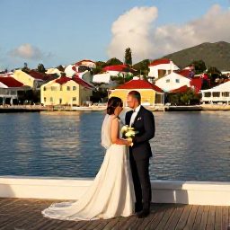 Caribbean Holidays, December Weddings, A newly married couple exploring Gustavia in Saint Barth&eacute;lemy, with colourful buildings, harbour views and warm afternoon sunshine