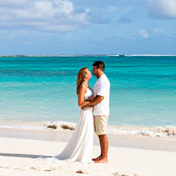 Caribbean Holidays, December Weddings, A newlywed couple standing on a sunny Caribbean beach in Saint Barth&eacute;lemy, with turquoise water, white sand and gentle December light