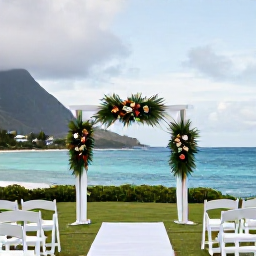 Caribbean Holidays, December Weddings, An intimate outdoor wedding ceremony beside the sea in Montserrat, decorated with simple tropical flowers and white chairs