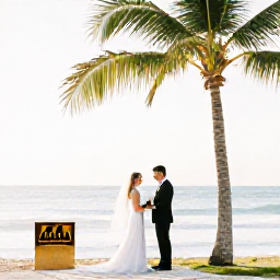 Caribbean Holidays, December Weddings, Bride and groom exchanging vows beside a palm-fringed beach in the Dominican Republic in warm December sunshine