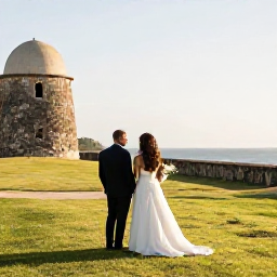Caribbean Holidays, December Weddings, Couple exploring Haiti after their wedding, visiting a historic site and scenic coastline in warm December sunshine