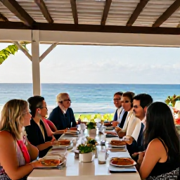 Caribbean Holidays, December Weddings, Wedding guests enjoying a relaxed December reception at an open-air Caribbean restaurant overlooking the sea on Nevis