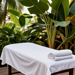 Caribbean Holidays, December Wellness, Open-air wellness spa in Saint Kitts with a massage table, tropical foliage and soft natural light, serene Caribbean setting
