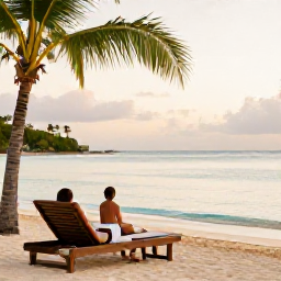 Caribbean Holidays, December Wellness, Quiet palm-fringed Caribbean beach on Saint Martin in December, soft morning light, calm turquoise water and a peaceful wellness atmosphere