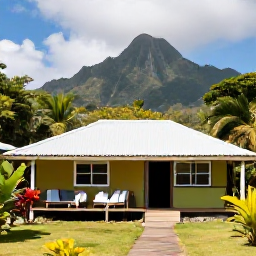 Caribbean Holidays, Dominica Adventure Holidays, Friendly travellers relaxing at a small guesthouse in Dominica after an active day, with tropical gardens and mountains nearby