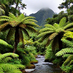 Caribbean Holidays, Dominica Adventure Holidays, Hikers walking through lush rainforest on Dominica, with misty mountains, giant ferns and a clear tropical stream