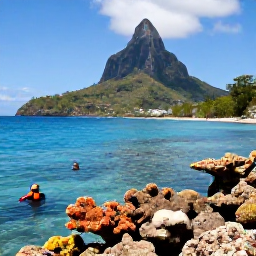 Caribbean Holidays, Dominica Adventure Holidays, Snorkellers and divers exploring colourful coral reefs and clear blue water off the volcanic coast of Dominica