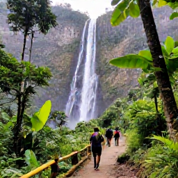 Caribbean Holidays, Dominica Adventure Holidays, Travellers hiking along a rainforest trail in Dominica towards Trafalgar Falls, surrounded by tropical vegetation and mountain scenery