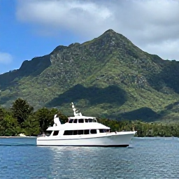 Caribbean Holidays, Dominica Adventure Holidays, Whale-watching boat on calm blue Caribbean water off the coast of Dominica, with green mountains in the background