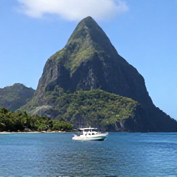 Caribbean Holidays, Dominica All Inclusive, A small boat cruising beside Dominica&rsquo;s rugged green coastline, with clear blue water and a chance to spot dolphins