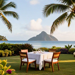 Caribbean Holidays, Dominica All Inclusive, Comfortable all-inclusive resort beside a calm Caribbean sea in Dominica, with tropical gardens and outdoor dining