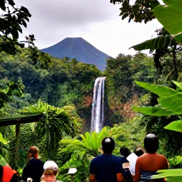 Caribbean Holidays, Dominica All Inclusive, Visitors exploring Trafalgar Falls and lush rainforest in Dominica, with tropical plants and volcanic scenery