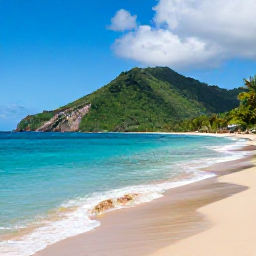 Caribbean Holidays, Dominica April Holidays, Bright Caribbean beach in Dominica with calm turquoise water, green hills and a relaxed holiday atmosphere