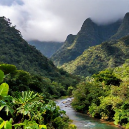 Caribbean Holidays, Dominica April Tours, Emerald rainforest valley in Dominica during April, with misty mountains, tropical foliage and a clear river below