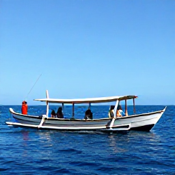 Caribbean Holidays, Dominica April Tours, Traditional wooden boat on calm blue Caribbean water near Dominica, with passengers preparing for a whale watching excursion
