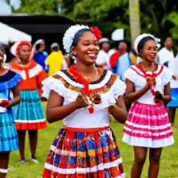 Caribbean Holidays, Dominica August Holidays, Colourful Dominican cultural celebration with traditional costumes, music and local people outdoors in August