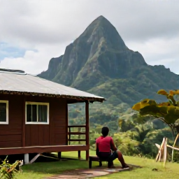 Caribbean Holidays, Dominica Backpacking, Backpacker relaxing in a simple eco-lodge overlooking Dominica's green mountains after a day of hiking