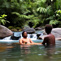 Caribbean Holidays, Dominica Backpacking, Backpacker relaxing in a warm natural river pool near rainforest in Dominica, November daylight