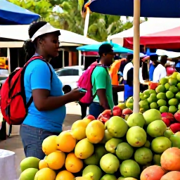 Caribbean Holidays, Dominica Backpacking, Colourful local market in Roseau, Dominica, with fresh tropical fruit, friendly vendors and backpackers exploring