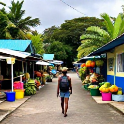 Caribbean Holidays, Dominica Backpacking, Friendly local market and small village street in Dominica with fresh tropical produce and backpacker exploring
