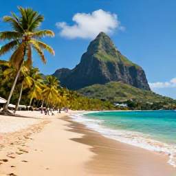 Caribbean Holidays, Dominica Beach Holidays, A quiet Caribbean beach on Dominica in May, with volcanic mountains, turquoise water, green palms and soft golden sand