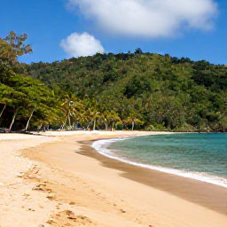 Caribbean Holidays, Dominica Beach Holidays, A secluded golden-sand beach at Batibou Bay, surrounded by tropical forest and steep green hills on Dominica's north-east coast
