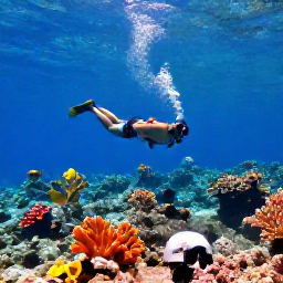 Caribbean Holidays, Dominica Beach Holidays, A snorkeller exploring clear water above a colourful reef near Champagne Reef in Dominica, with bubbles rising from the volcanic seabed