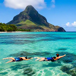 Caribbean Holidays, Dominica Beach Holidays, Snorkelling and swimming in clear Caribbean water near Dominica, colourful fish, volcanic coastline and green mountains