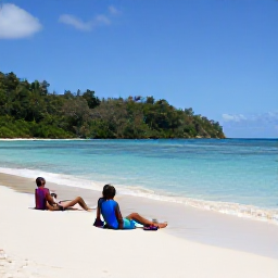 Caribbean Holidays, Dominica Beach Holidays, Travellers relaxing on a peaceful Dominica beach in April, with snorkelling gear, calm blue water and forested coastline in the background