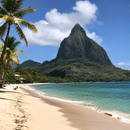 Caribbean Holidays, Dominica Beaches, A quiet Caribbean beach in Dominica in March, with palm trees, clear turquoise water and green volcanic hills in the background