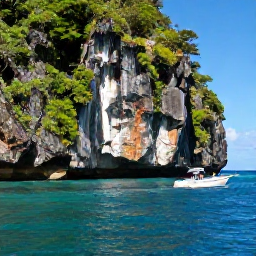 Caribbean Holidays, Dominica Beaches, A small boat cruising along Dominica&rsquo;s rugged coastline in bright March sunshine, with snorkellers and lush cliffs