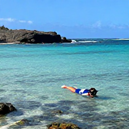 Caribbean Holidays, Dominica Beaches November, Snorkeller exploring clear shallow water beside a secluded Dominica beach, colourful fish and rocky volcanic coastline