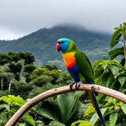 Caribbean Holidays, Dominica Birdwatching, A colourful Sisserou parrot perched in lush Dominica rainforest, with misty mountain scenery in the background