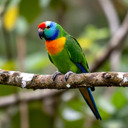 Caribbean Holidays, Dominica Birdwatching, A colourful Sisserou parrot perched in lush rainforest in Dominica, soft morning light, realistic wildlife travel photograph
