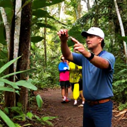 Caribbean Holidays, Dominica Birdwatching, A knowledgeable local birdwatching guide leading visitors along a forest trail in Dominica
