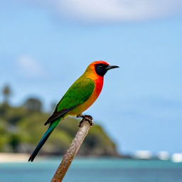 Caribbean Holidays, Dominica Birdwatching, Colourful tropical birds and a quiet coastal landscape in Dominica beneath a bright April sky
