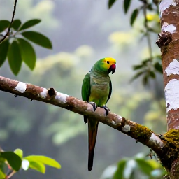 Caribbean Holidays, Dominica Birdwatching, Sisserou parrot perched in a rainforest tree on Dominica, surrounded by misty green foliage