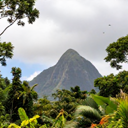 Caribbean Holidays, Dominica Birdwatching, The Morne Diablotin mountains in Dominica viewed from a forest clearing, with parrots flying above the treetops